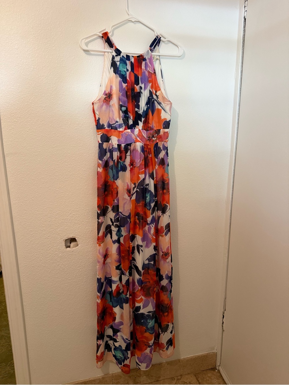 Eliza J Multicolor Floral Halter Maxi Dress in Purple, Red, Blue
